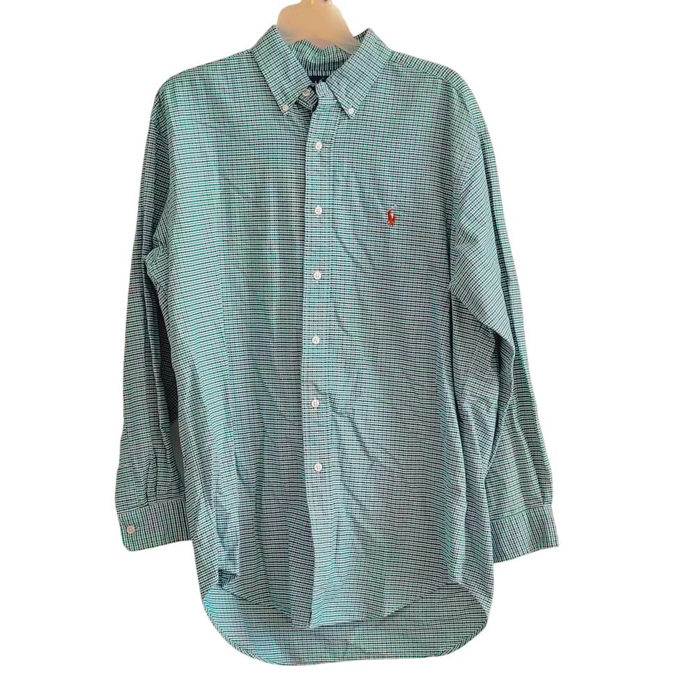 Ralph Lauren Yarmouth Men 15 1/2 32/33 Green White Plaid Button Down Shirt